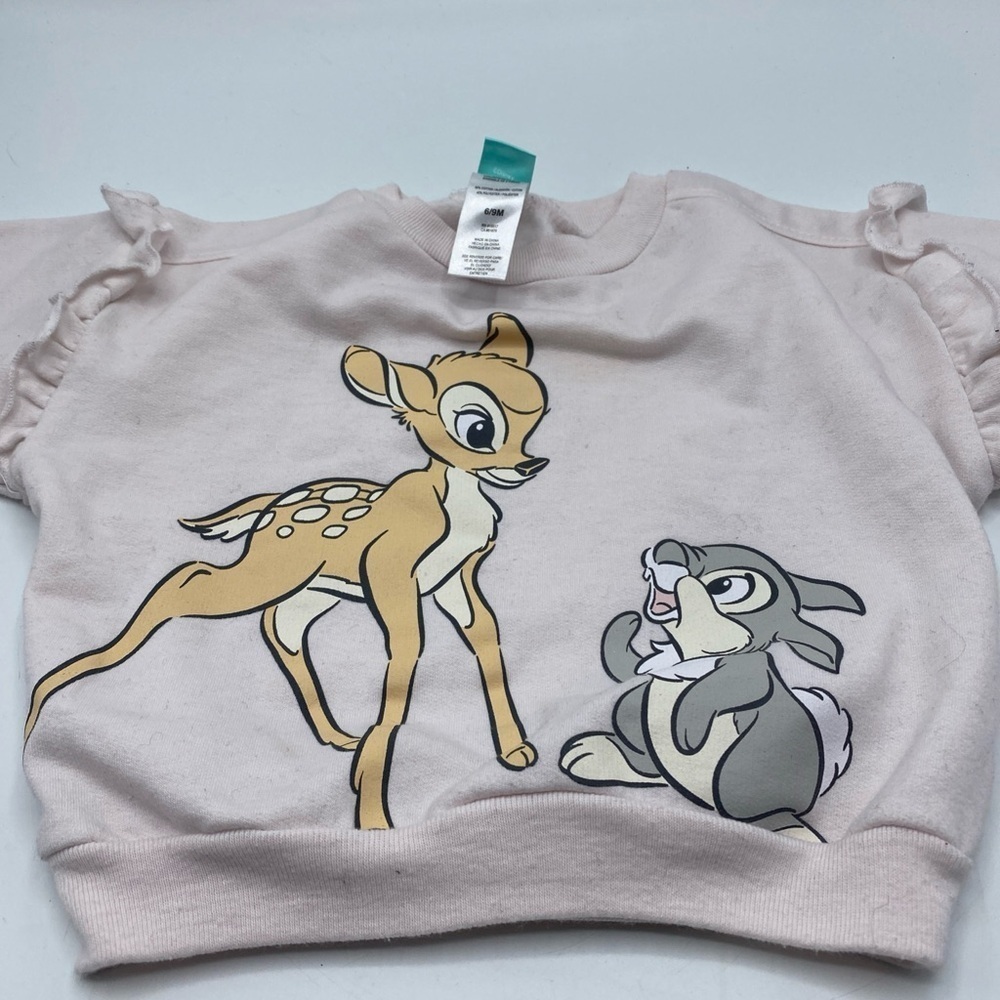 Disney Baby Bambi Sweater Thumper Pink 6/9 Months Pullover Ruffle Sleeves